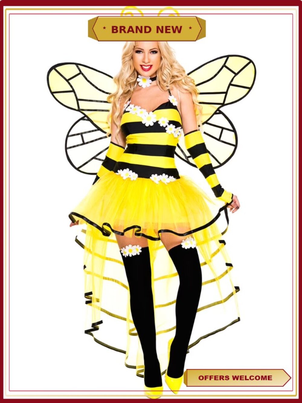 Bee Tutu Costume Dress Set with Wings Headband Size M-L